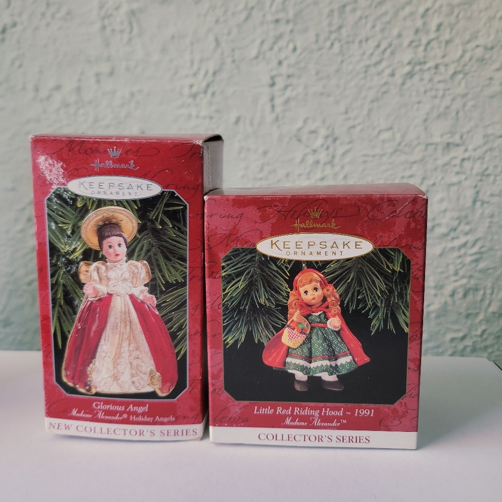 Vtg Lot Of 2 Christmas Ornaments Madame Alexander Hallmark Little Red Angel